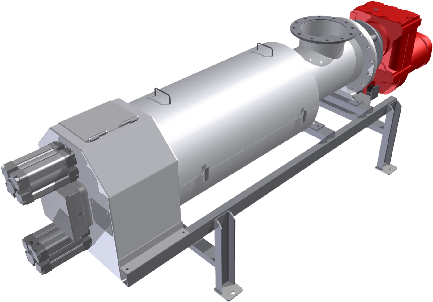 3D-Modell einer Pressschnecke mit rotem Getriebemotor