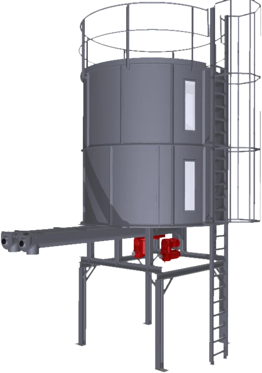 3D-Modell eines Silos mit Austragung