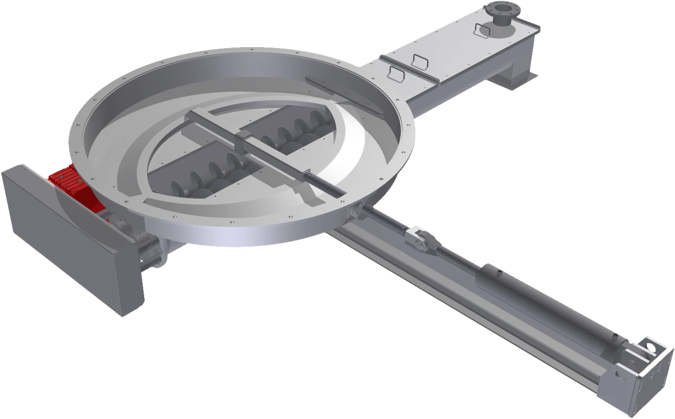 3D-Modell einer Siloaustragung mit Rotor und Austragsschnecke